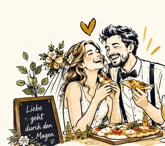 Handgezeichnete Hochzeitsszene mit Pinsa